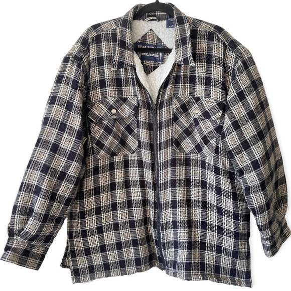 Vintage Plaid Flannel Barn Jacket Shacket Chore Coat Black White Fleece Zip XL - Picture 1 of 6